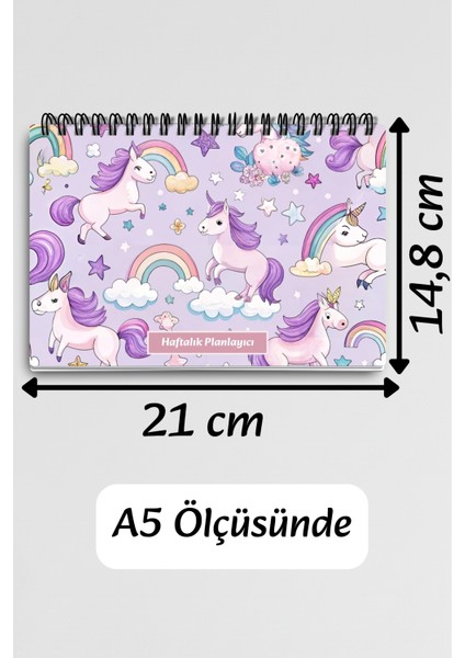 Lila Unicorn Temalı A5 Tel Spiralli Yapılacaklar Notlar Listesi Haftalık Planlayıcı fırsatları