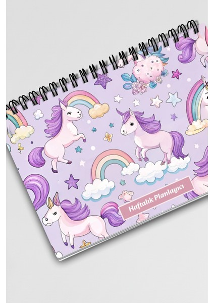 Lila Unicorn Temalı A5 Tel Spiralli Yapılacaklar Notlar Listesi Haftalık Planlayıcı