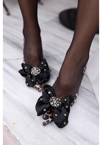 Lusado Kadın Leopar Siyah Fıyonklu Topuklu Ayakkabi
