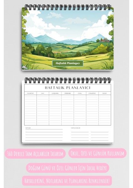 Çiftlik Doğa Temalı A5 Tel Spiralli Yapılacaklar Notlar Listesi Haftalık Planlayıcı indirimleri