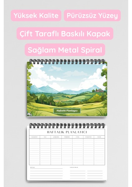 Çiftlik Doğa Temalı A5 Tel Spiralli Yapılacaklar Notlar Listesi Haftalık Planlayıcı