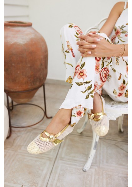 Nika Kadın Siyah File Toka Gold Detay Babet