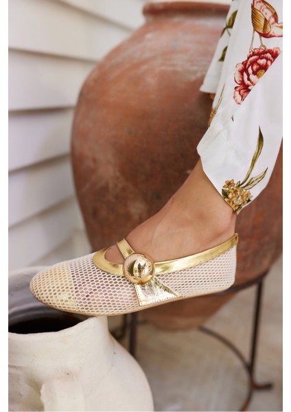 Nika Kadın Siyah File Toka Gold Detay Babet fiyatları