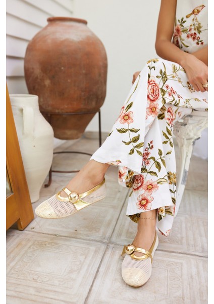 Nika Kadın Siyah File Toka Gold Detay Babet fırsatları