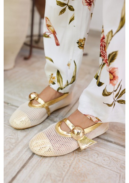 Nika Kadın Siyah File Toka Gold Detay Babet