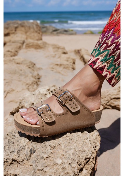 Roys Kadın Siyah Gercek Deri Mantar Ithal Fusped Terlık