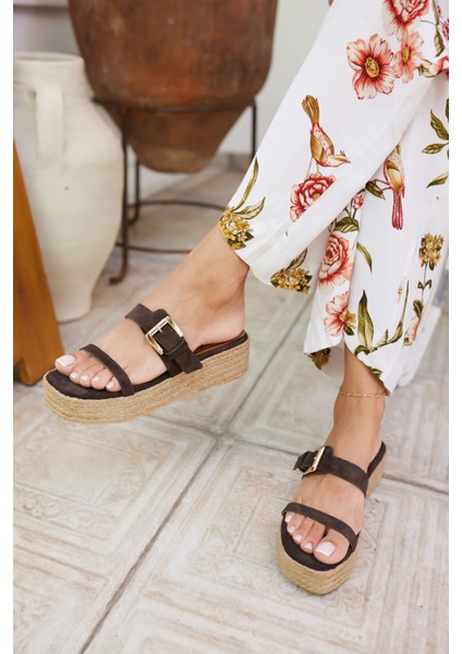 Luzy Kadın Bej Gercek Suet Tokalı Espadril Terlik