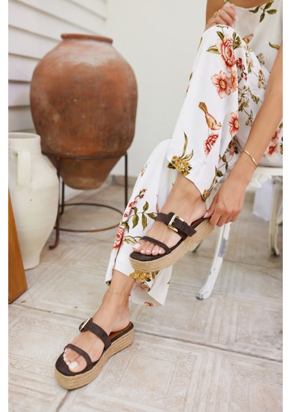 Luzy Kadın Bej Gercek Suet Tokalı Espadril Terlik indirimleri