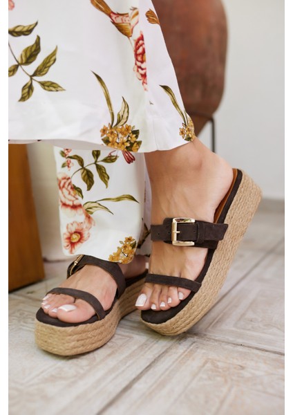 Luzy Kadın Bej Gercek Suet Tokalı Espadril Terlik