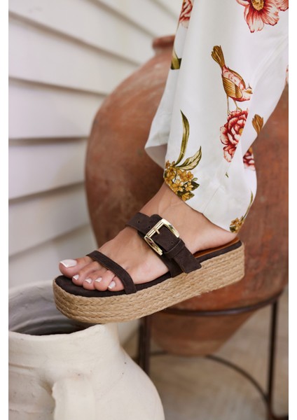 Luzy Kadın Bej Gercek Suet Tokalı Espadril Terlik