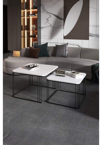 Orta Sehpa Ve Zigon Sehpa Damla Beyaz