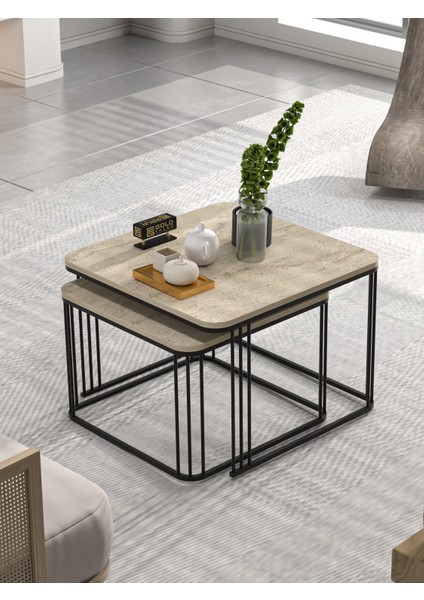 Orta Sehpa Ve Zigon Sehpa Damla Gold Beyaz