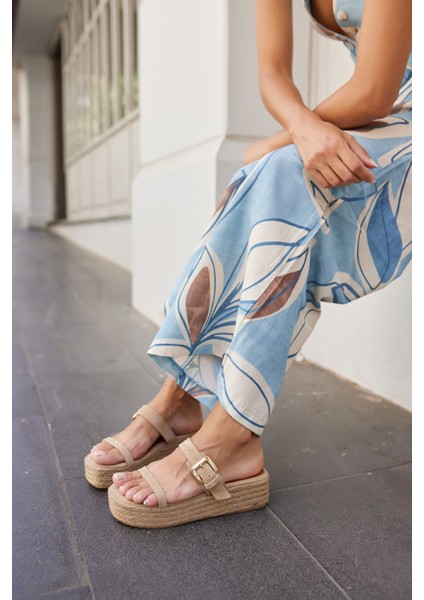 Luzy Kadın Bej Gercek Suet Tokalı Espadril Terlik fiyatları