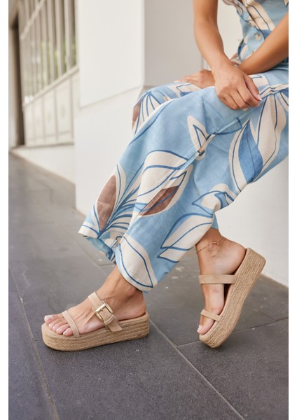 Luzy Kadın Bej Gercek Suet Tokalı Espadril Terlik indirimleri