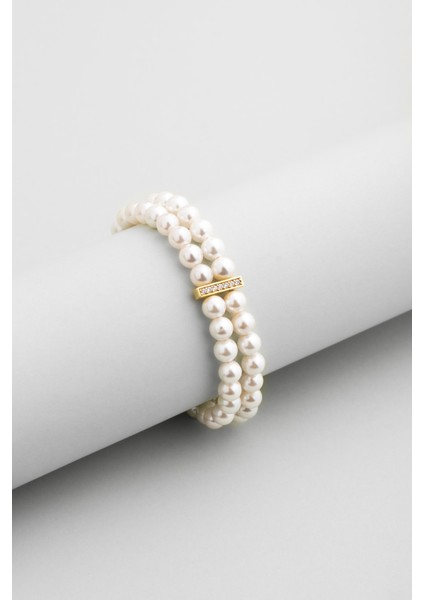 Belinda 18 Ayar Sarı Altın Kaplama 19 cm Gümüş Inci Bileklik