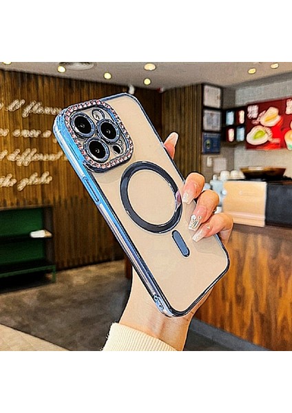 iPhone 12 Pro Max Magsafe Özellikli Kamera Lens Koruma Çerçeveli Taşlı Simli Yüksek Kalite Kılıf fiyatları