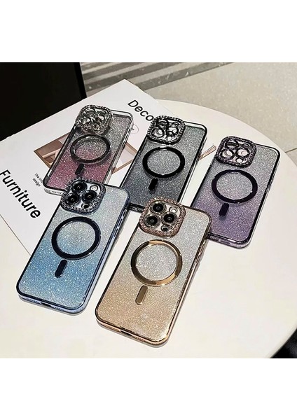 iPhone 12 Pro Max Magsafe Özellikli Kamera Lens Koruma Çerçeveli Taşlı Simli Yüksek Kalite Kılıf modelleri