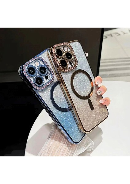 iPhone 12 Pro Max Magsafe Özellikli Kamera Lens Koruma Çerçeveli Taşlı Simli Yüksek Kalite Kılıf fırsatları