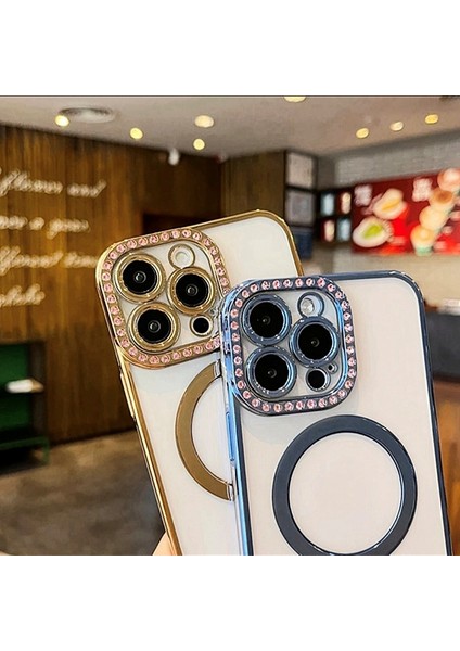 iPhone 12 Pro Max Magsafe Özellikli Kamera Lens Koruma Çerçeveli Taşlı Simli Yüksek Kalite Kılıf indirimleri