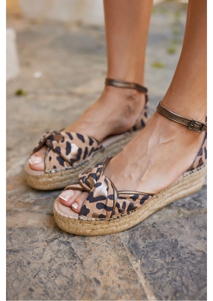 Torgos Kadın Leopar Deri Espadrıl Taban Ispanya Uretımı Sandalet