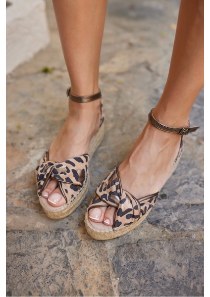 Torgos Kadın Leopar Deri Espadrıl Taban Ispanya Uretımı Sandalet