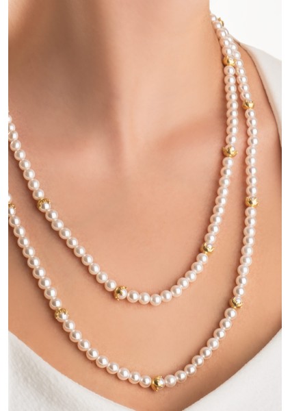 Verena 18 Ayar Sarı Altın Kaplama 125 cm Gümüş Inci Kolye modelleri