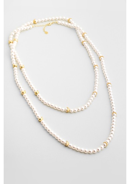 Verena 18 Ayar Sarı Altın Kaplama 125 cm Gümüş Inci Kolye fırsatları