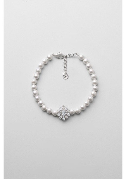 Emma 18 Ayar Beyaz Altın Kaplama 18 cm Gümüş Inci Bileklik