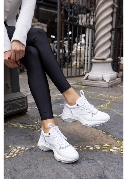 Olivia Kadin Beyaz Gercek Deri 5 cm Taban Sneaker