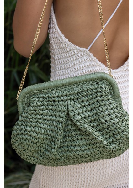 Jude Kadın Yeşil Hasir Plaj-Gunluk Çanta