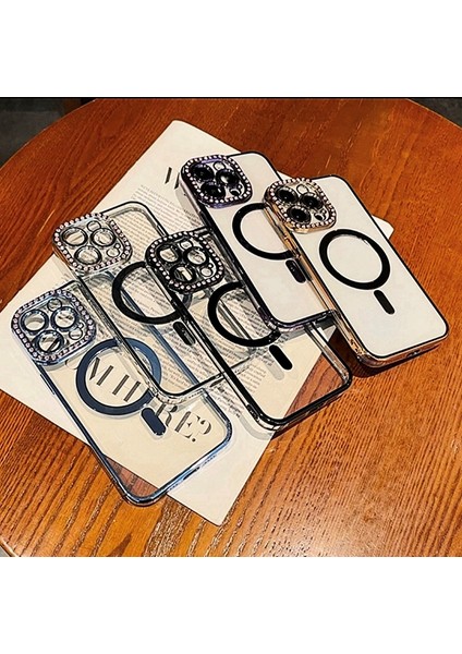 iPhone 12 Pro Max Magsafe Özellikli Kamera Lens Koruma Çerçeveli Taşlı Simli Yüksek Kalite Kılıf indirimleri