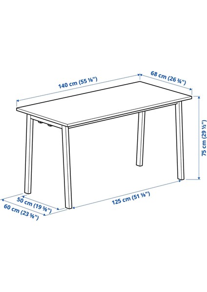 Mıttzon Çalışma Masası Huş Kaplama Beyaz 140 x 68 cm fiyatları