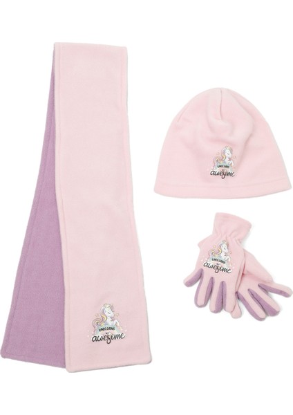 Pl Unıcorn Set G-5pr Pembe Kız Çocuk Atkı/bere/eldiven
