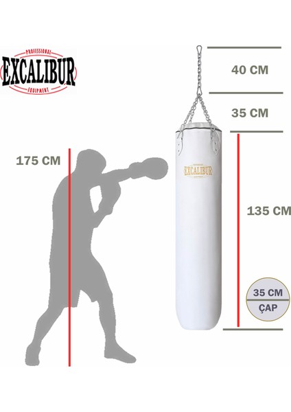 Klasik Boks Kum Torbası 135 cm x 35 cm Beyaz modelleri