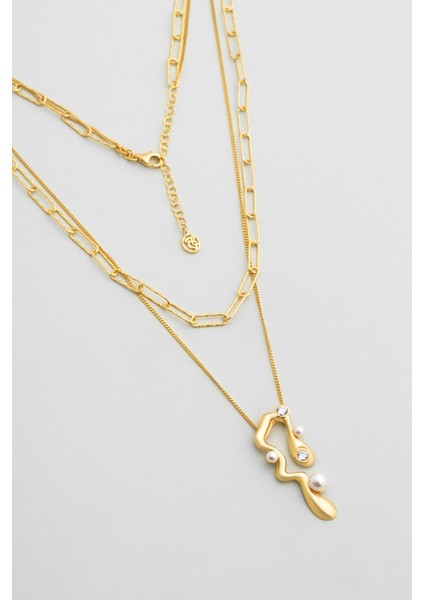 Beatriz 18 Ayar Sarı Altın Kaplama 47 cm Gümüş Inci Kolye