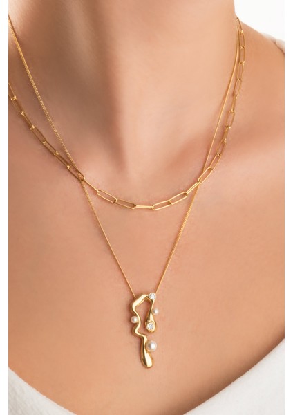 Beatriz 18 Ayar Sarı Altın Kaplama 47 cm Gümüş Inci Kolye fiyatları