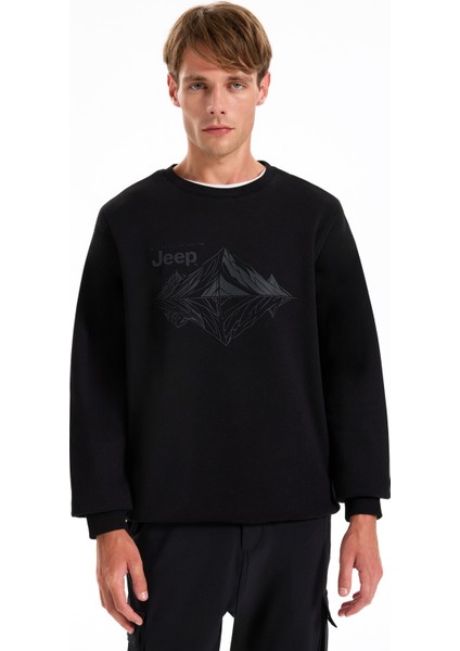 Bisiklet Yaka Baskılı Siyah Erkek Sweatshırt C4WM-SWT4213 modelleri