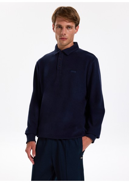 Polo Yaka Düz Lacivert Erkek Sweatshırt J5WM-SWT7223