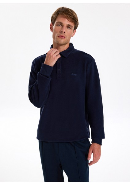 Polo Yaka Düz Lacivert Erkek Sweatshırt J5WM-SWT7223 modelleri