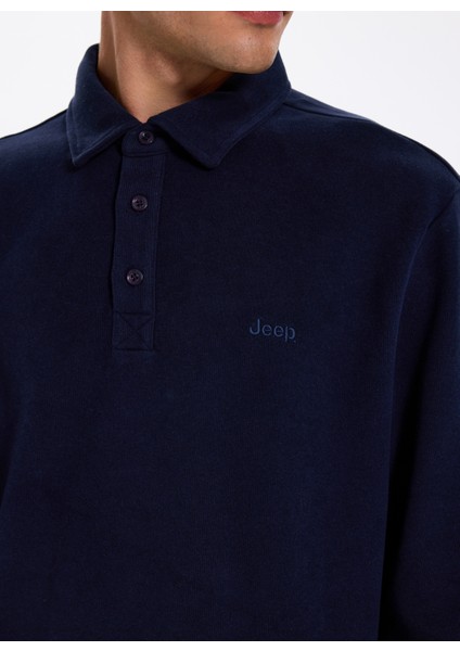 Polo Yaka Düz Lacivert Erkek Sweatshırt J5WM-SWT7223 fırsatları
