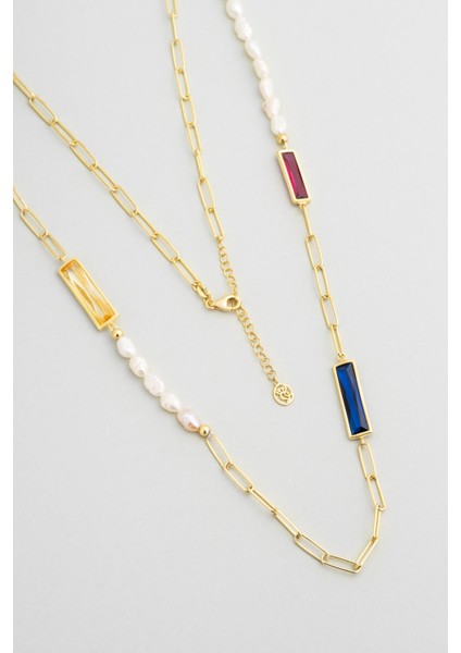 Pearl Harmony 18 Ayar Sarı Altın Kaplama 77 cm Gümüş Kolye