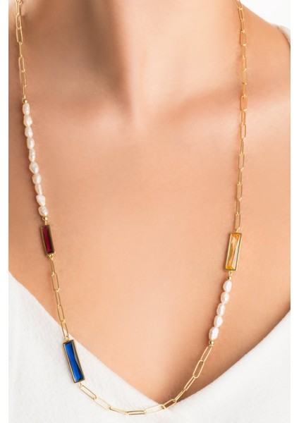 Pearl Harmony 18 Ayar Sarı Altın Kaplama 77 cm Gümüş Kolye fiyatları