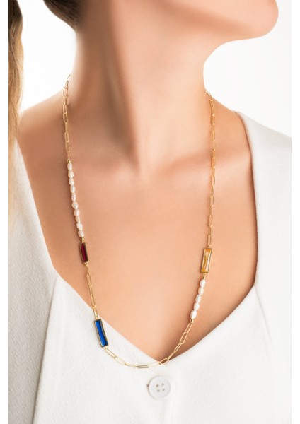 Pearl Harmony 18 Ayar Sarı Altın Kaplama 77 cm Gümüş Kolye fırsatları