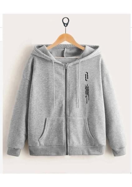 Punıx Kıds Özel Üretim Kapüşonlu Fermuarlı Dikey Yazı Baskılı Erkek Çocuk Sweatshırt