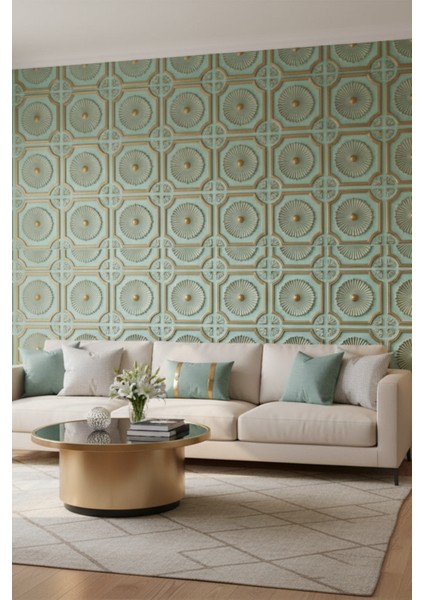 Royal Yeşil Gold Eskitme 45X45 cm Dekoratif Duvar Paneli – 6’lı Set