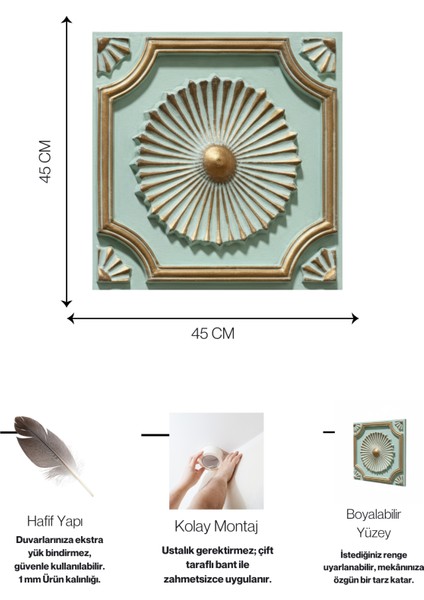 Royal Yeşil Gold Eskitme 45X45 cm Dekoratif Duvar Paneli – 6’lı Set