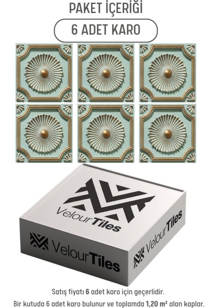 Royal Yeşil Gold Eskitme 45X45 cm Dekoratif Duvar Paneli – 6’lı Set