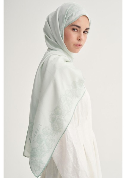 Su Yeşili Carell Floral Çiçekli Monogram Floş Şal