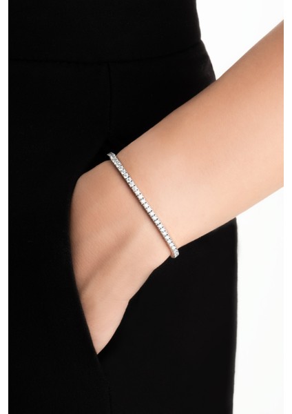 Mozanit Fısıltısı 18 Ayar Beyaz Altın Kaplama 16 cm Gümüş Su Yolu Bileklik fiyatları