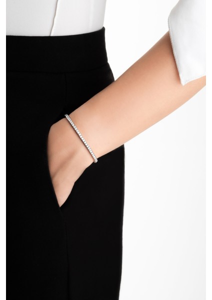 Mozanit Fısıltısı 18 Ayar Beyaz Altın Kaplama 16 cm Gümüş Su Yolu Bileklik fırsatları